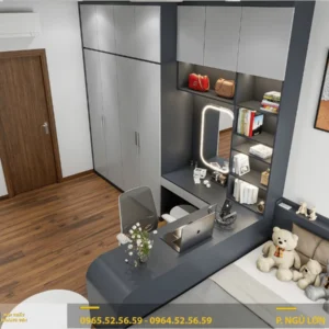 Combo phòng ngủ màu xám đầy đủ tiện nghi, hiện đại