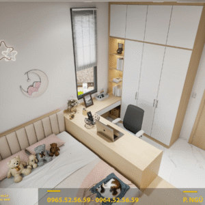 Combo nội thất phòng ngủ cho bé đầy đủ, tiện nghi có tủ trang trí đồ chơi