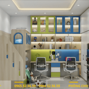 Phòng ngủ kết hợp giường tầng cho 2 bé trai hiên đại, tiện nghi