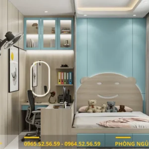 Combo phòng ngủ màu xanh dương đầy đủ tiện nghi, hiện đại