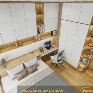 Phòng ngủ bàn làm việc liền giường gỗ công nghiệp hiện đại - PNL009