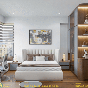 Phòng ngủ góc bàn làm việc, trang điểm cạnh cửa sổ hiện đại - PNL008