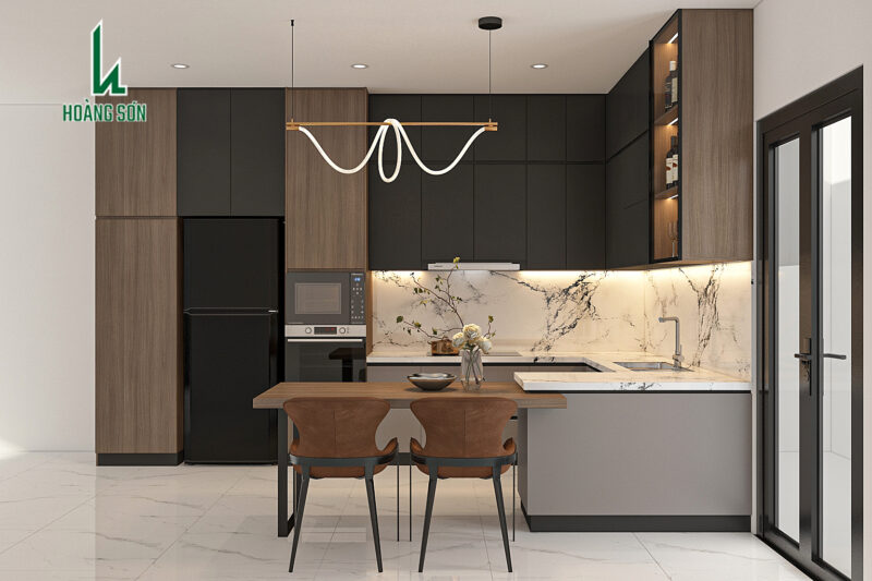 Tủ bếp chữ U hiện đại kết hợp bàn đảo tối ưu công năng