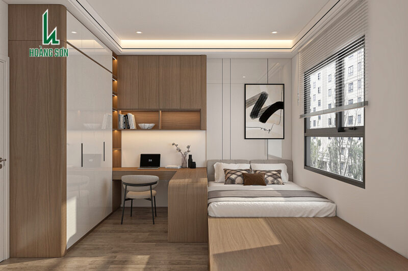 Mẫu phòng ngủ 15m2 sang trọng tích hợp đầy đủ công năng