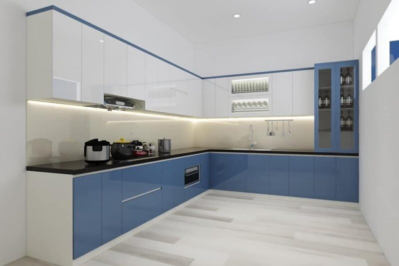 Mẫu tủ bếp nhựa Acrylic hiện đại, bề mặt bóng cao