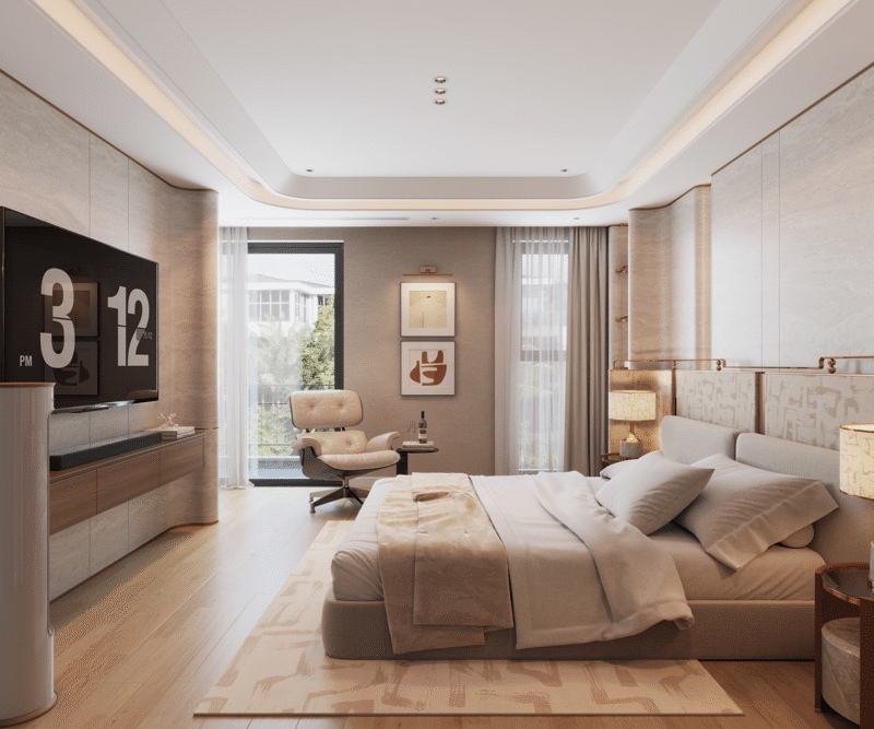 phòng ngủ gam màu trung tính nhẹ nhàng