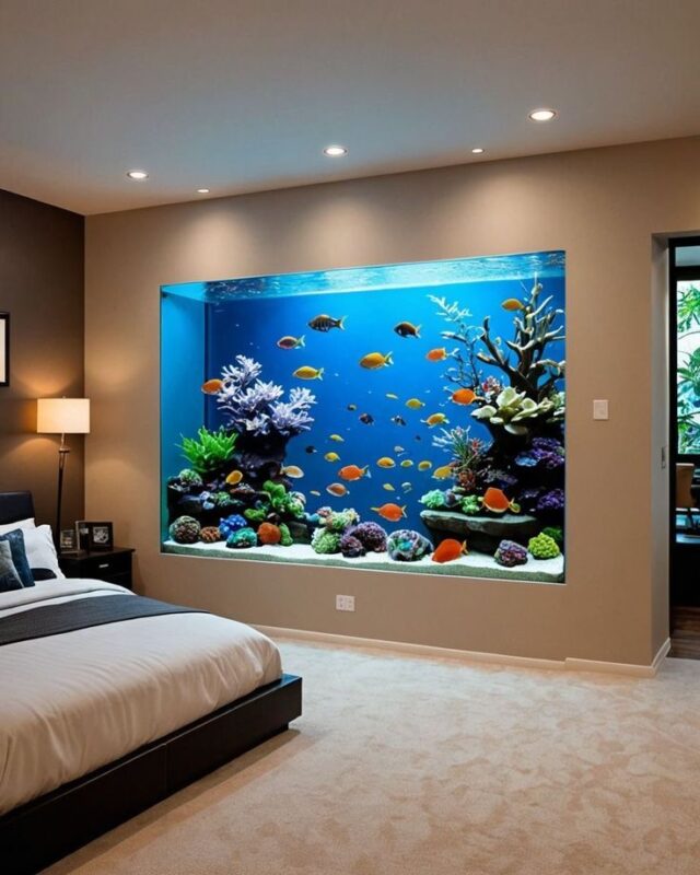 Bể cá âm tường kết hợp nội thất hiện đại