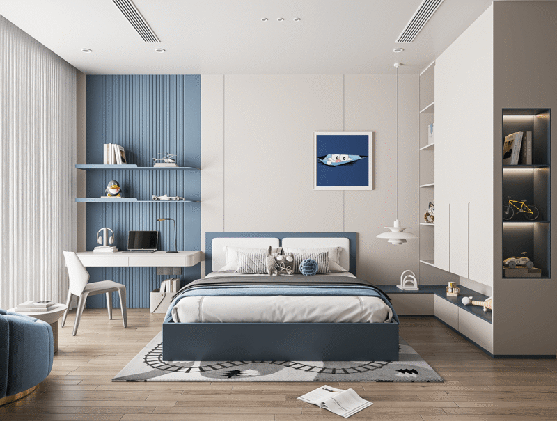 Mẫu thiết kế nội thất phòng ngủ 13m² dành cho bé trai