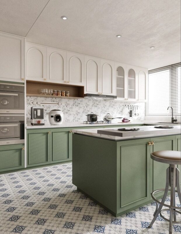 Thiết kế phòng bếp xanh lá cho mệnh Mộc