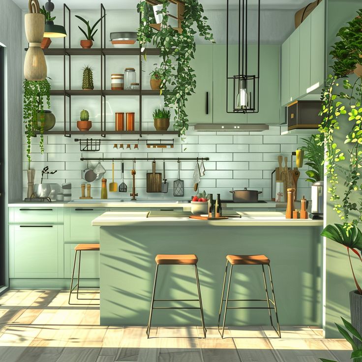 Màu sơn phòng bếp mệnh Mộc gần gũi thiên nhiên