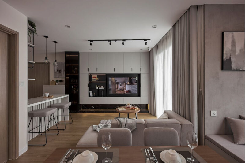 Phòng khách bố trí sofa đơn giản