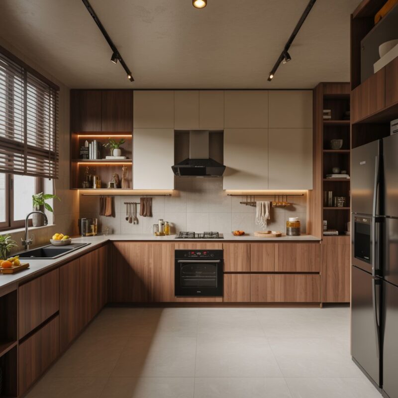 Không gian bếp gọn gàng và ấm cúng