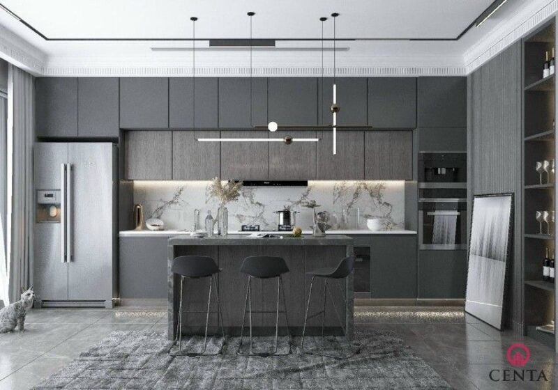 Màu sơn phòng bếp xám sang trọng