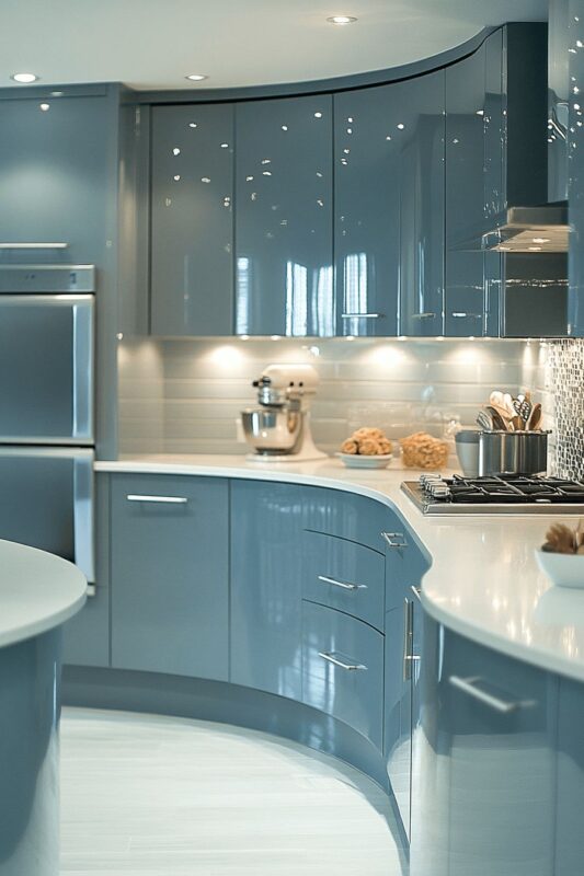 Phòng bếp phối xanh dương cân bằng phong thủy