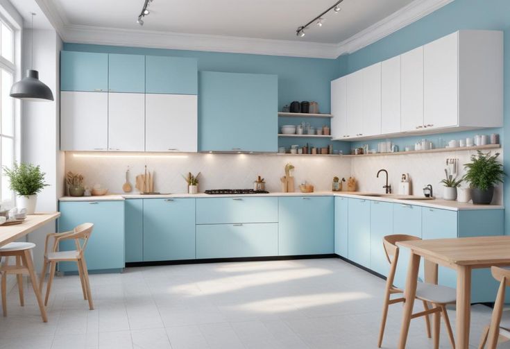 Thiết kế phòng bếp xanh dương hiện đại