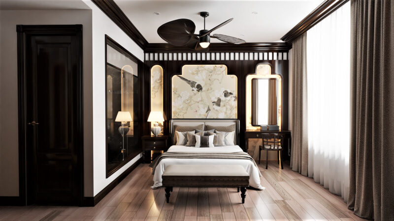 nội thất phòng ngủ sử dụng gỗ và mây tre