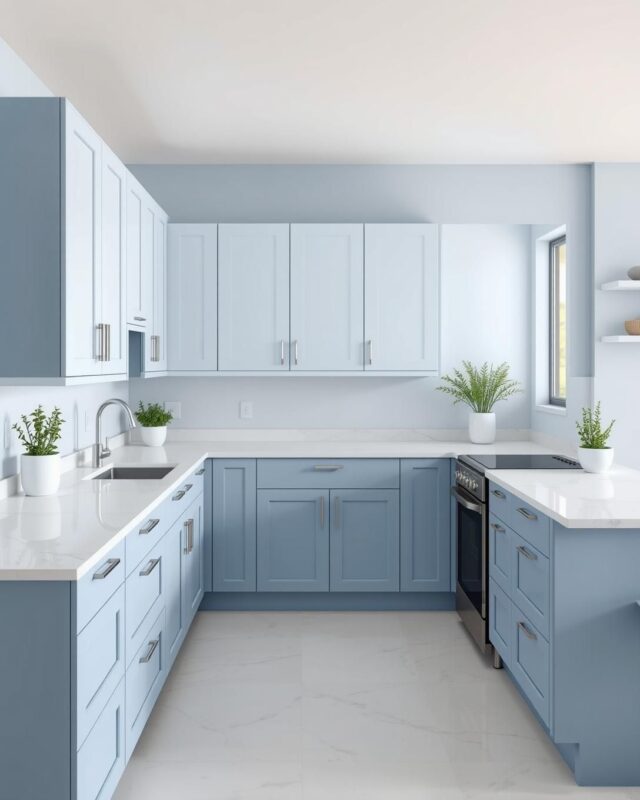 Màu sơn phòng bếp mệnh Thủy hiện đại và mát mắt