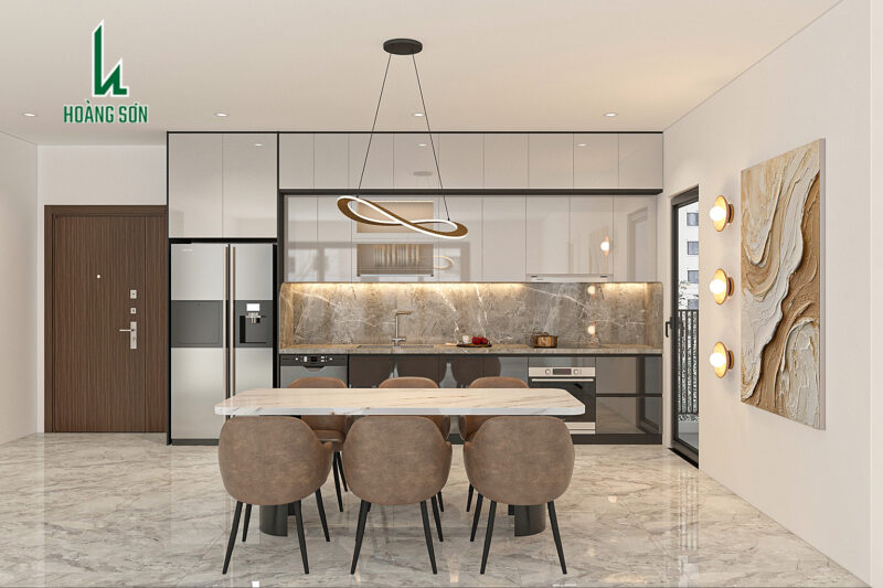 Tủ bếp chữ I Acrylic bóng gương