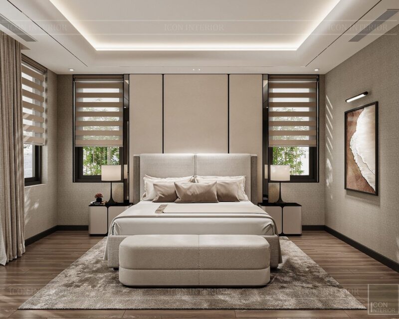 Cách bố trí phòng ngủ 12m2 hiện đại và đầy đủ công năng Phòng ngủ 12m2