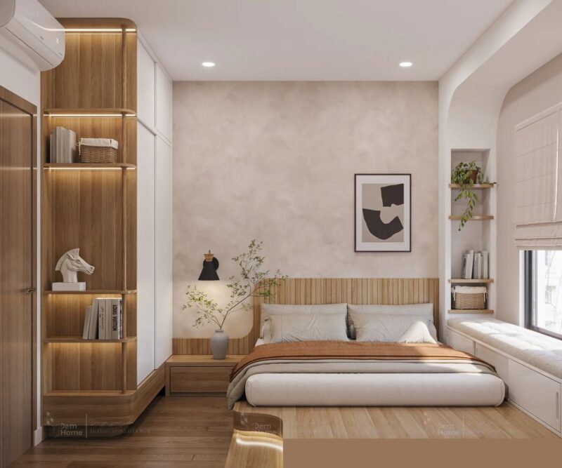 Cách bố trí phòng ngủ 6m2 hợp lý, công năng Kệ treo tường, tran trí