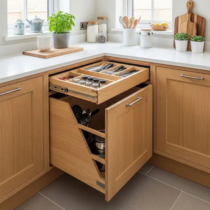 Cách bố trí các phụ kiện tủ bếp thông minh, đầy đủ công năng Phụ kiện tủ bếp thông minh