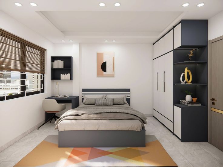 Cách bố trí phòng ngủ 12m2 hiện đại và đầy đủ công năng Phòng ngủ 12m2