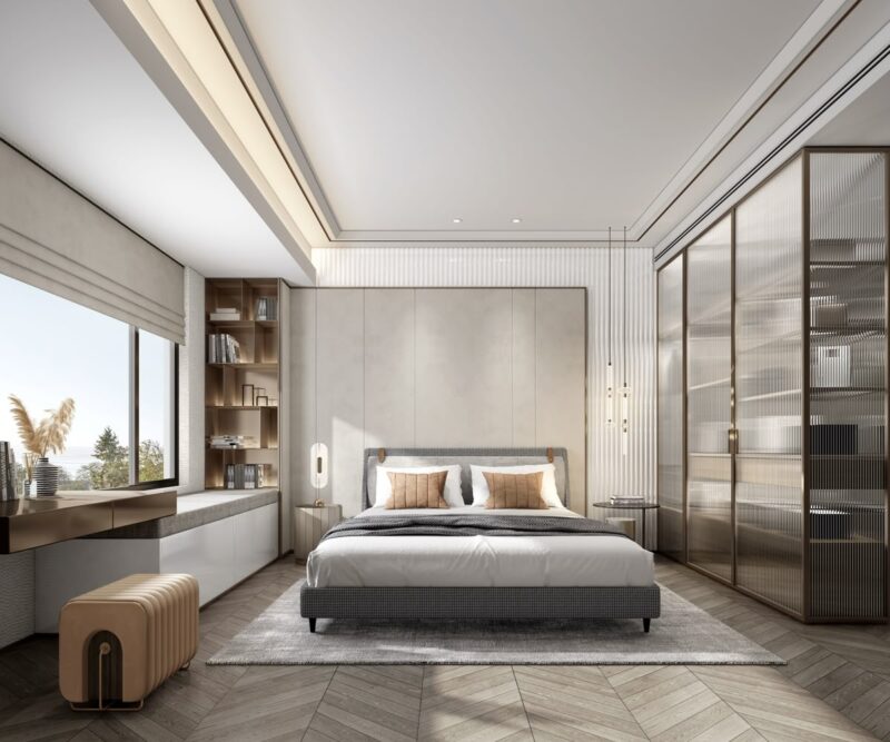 Cách bố trí phòng ngủ 25m2 hiện đại, ấn tượng và đầy đủ công năng Phòng ngủ 25m2