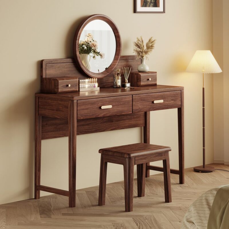 Tổng hợp các mẫu bàn trang điểm gỗ óc chó đẹp nhất Bàn trang điểm gỗ có chó