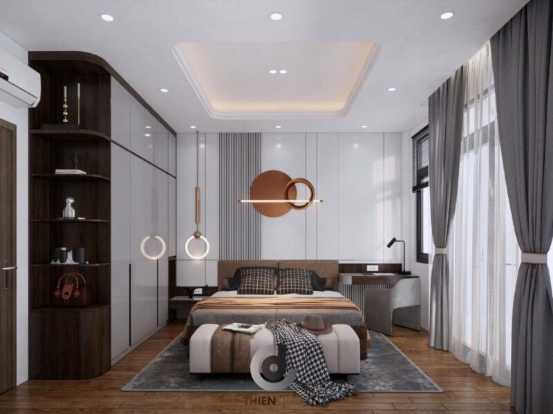 Cách bố trí phòng ngủ 12m2 hiện đại và đầy đủ công năng Phòng ngủ 12m2