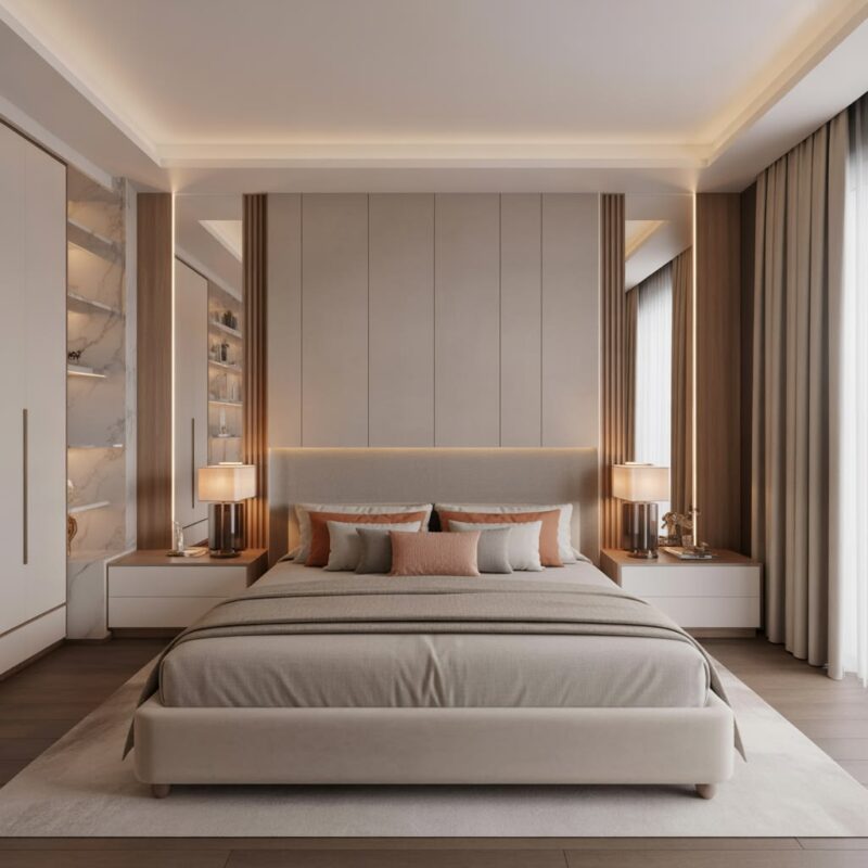 Cách bố trí phòng ngủ 25m2 hiện đại, ấn tượng và đầy đủ công năng Phòng ngủ 25m2