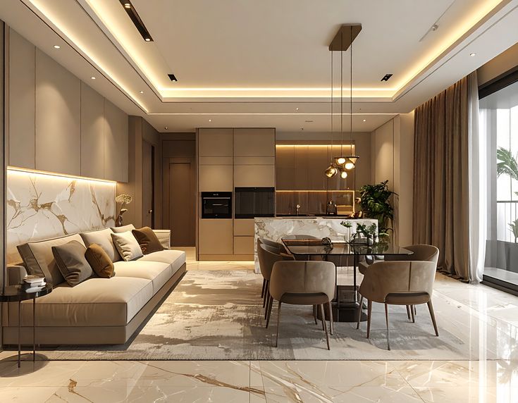 Phòng khách liên thông phòng bếp 