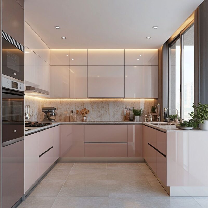 Nội thất màu hồng pastel tối giản 