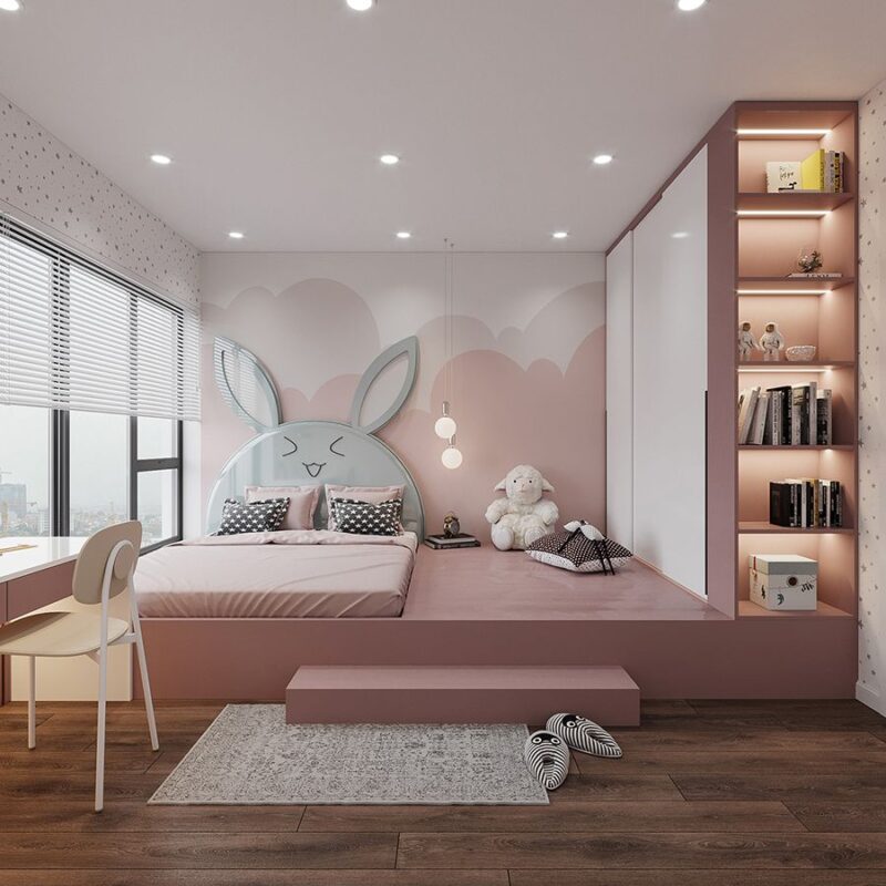 Nội thất màu hồng pastel tối giản 
