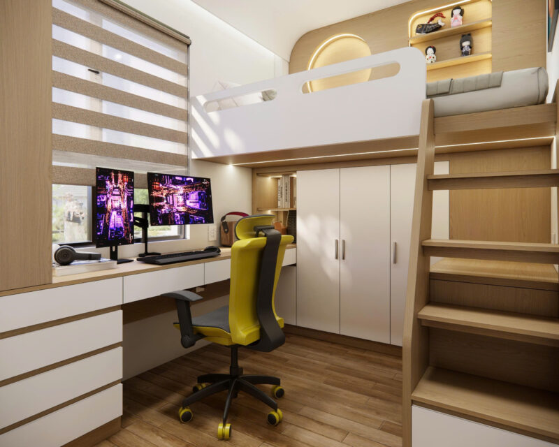 Dự án thiết kế phòng ngủ giường tầng cho nhà anh Đạt quận 8 