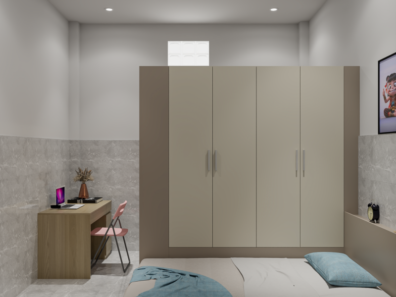 Bàn giao dự án thiết kế phòng ngủ cho 2 bé nhà anh Danh quận 2 Góc học tập đơn giản, tiện nghi