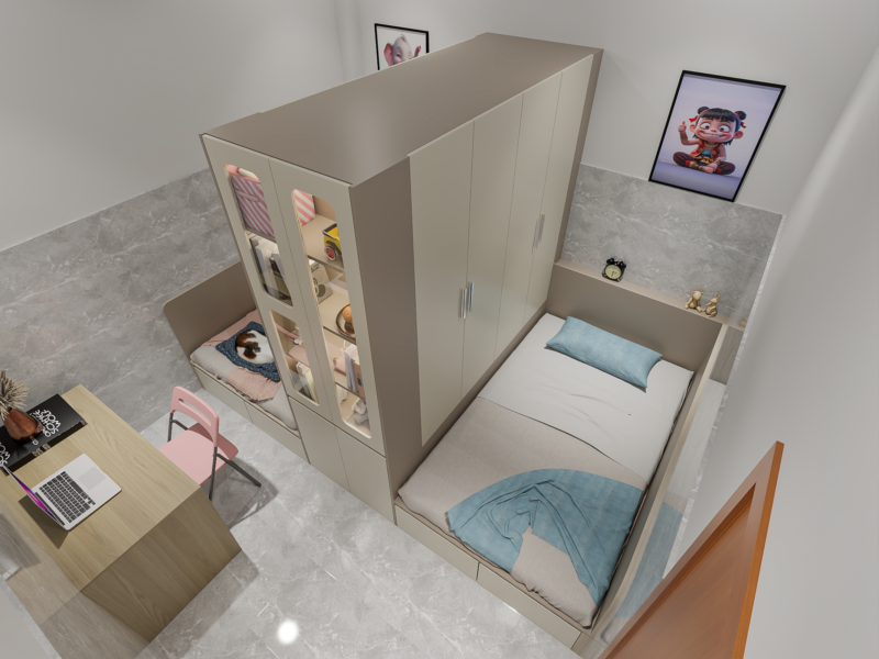 Bàn giao dự án thiết kế phòng ngủ cho 2 bé nhà anh Danh quận 2 Dự án thiết kế phòng ngủ cho nhà anh Danh