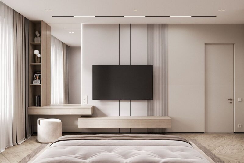 Các mẫu nội thất phòng ngủ cho biệt thự sang trọng, hiện đại Kệ TV hoặc hệ tủ trang trí