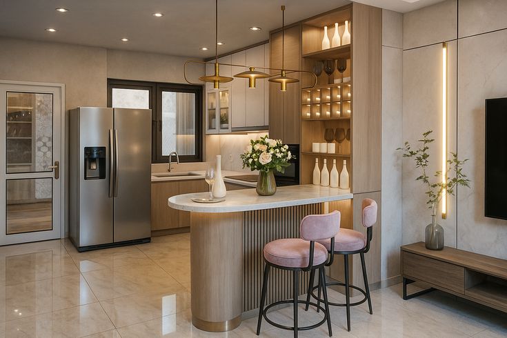 Có nên xây phòng khách thông phòng bếp không? Lưu ý phong thuỷ bạn cần biết Ưu tiên sử dụng quầy bar hoặc đảo bếp ngăn nhẹ