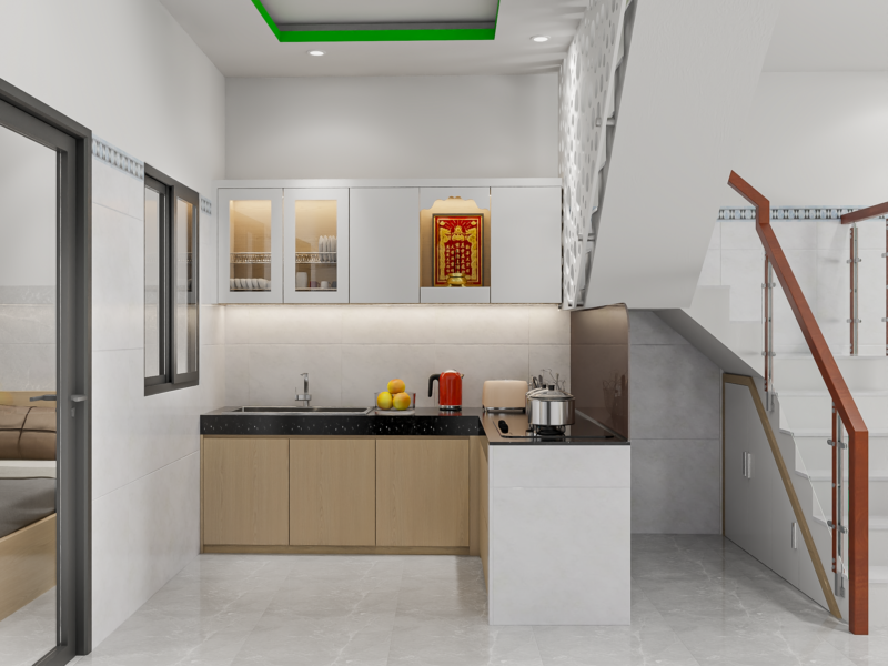 Dự án thiết kế phòng khách cho nhà cô Lan quận 8, TP.HCM Thiết kế tủ bếp chữ L hiện đại