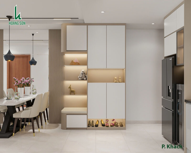 Bàn giao dự án thiết kế phòng khách cho nhà chị Hoa Gò Vấp, TP.HCM Khu vực hệ kệ trang trí