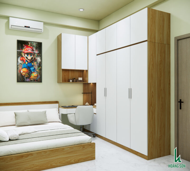 Dự án thiết kế phòng ngủ cho nhà chị Trang, TP.HCM Hệ tủ quần áo được thiết kế khoa học giúp tối ưu diện tích