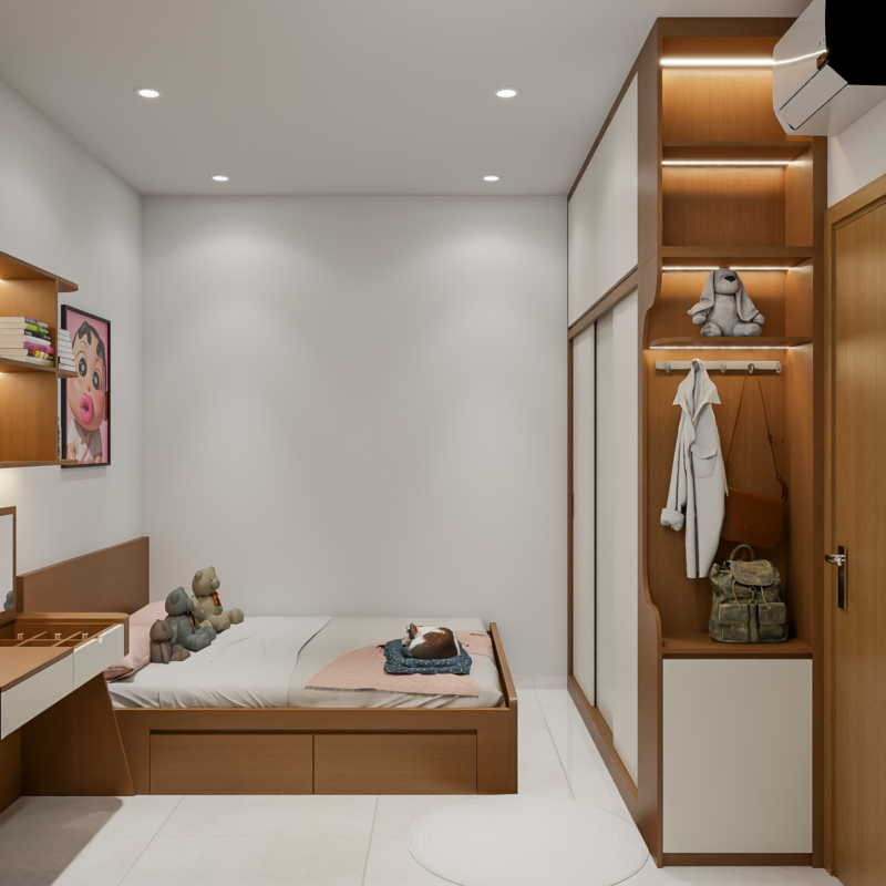 Bàn giao dự án thiết kế phòng ngủ cho nhà chị Bích Bình Tân, TP.HCM Hệ tủ quần áo cao kịch trần giúp tiết kiệm diện tích tối đa