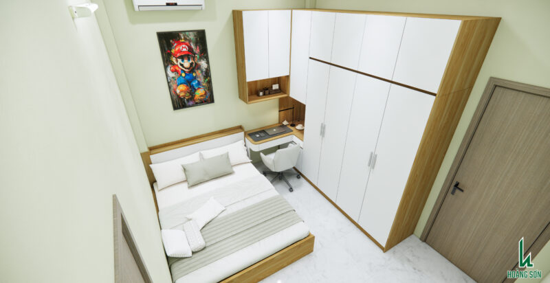 Dự án thiết kế phòng ngủ cho nhà chị Trang, TP.HCM Tủ treo và kệ trang trí