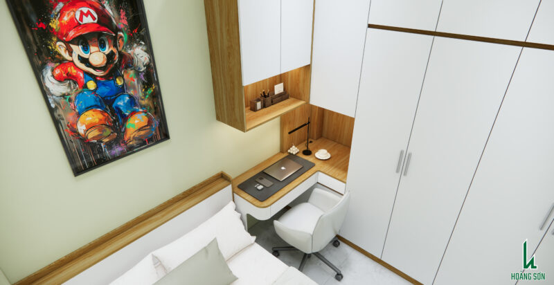 Dự án thiết kế phòng ngủ cho nhà chị Trang, TP.HCM Bàn học/bàn làm việc nhỏ gọn, tiện dụng