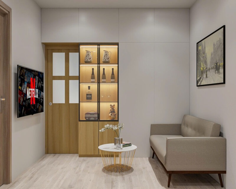 Dự án thiết kế phòng ngủ cho nhà chị Hân tại Bình Chánh Hệ tủ trang trí tạo điểm nhấn cho căn phòng