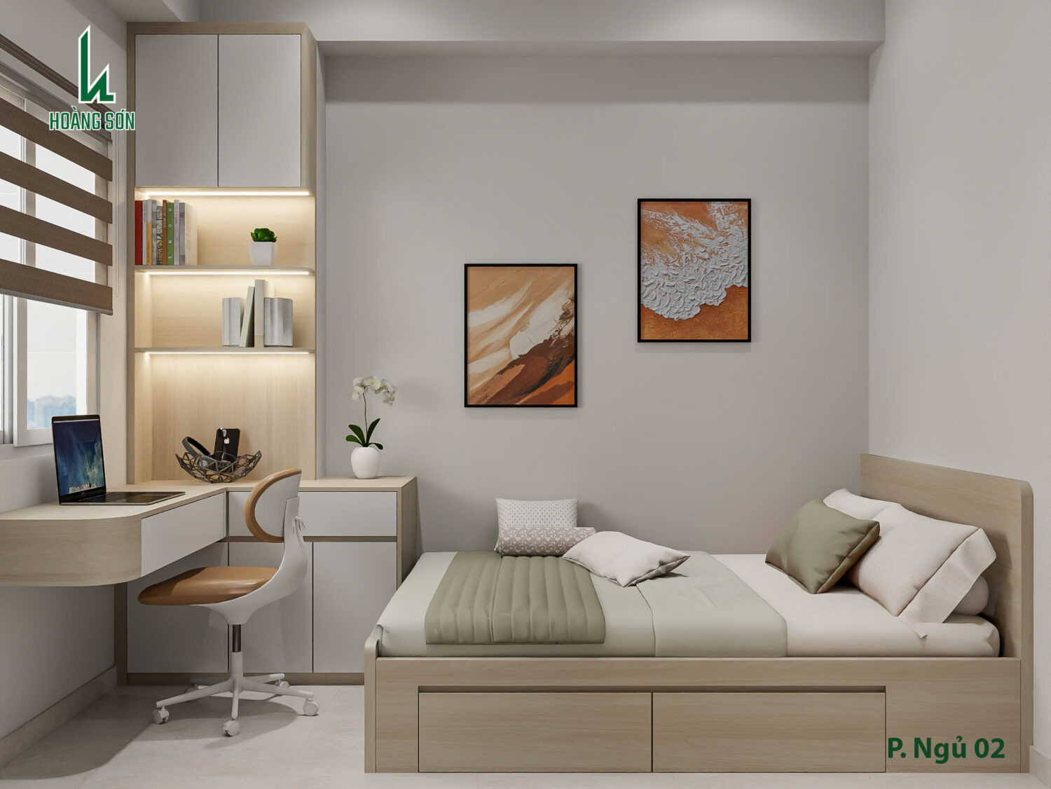 Dự án thiết kế phòng ngủ cho nhà chị My chung cư Phú Thọ Bàn học và bàn làm việc tích hợp