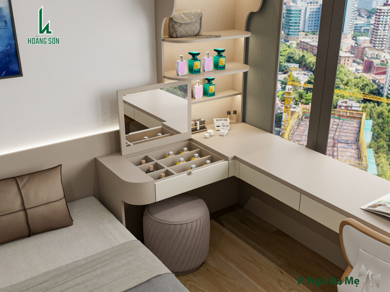 Dự án thiết kế phòng ngủ cho bố mẹ nhà anh Ngân quận 7, TP.HCM Hệ tủ và kệ trang trí