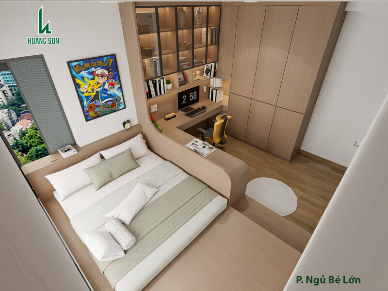 Dự án thiết kế phòng ngủ cho bé trai nhà anh Ngân quận 7, TP.HCM Hệ bàn và giá sách