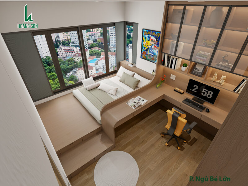 Dự án thiết kế phòng ngủ cho bé trai nhà anh Ngân quận 7, TP.HCM Hệ tủ và vách ngăn đa năng