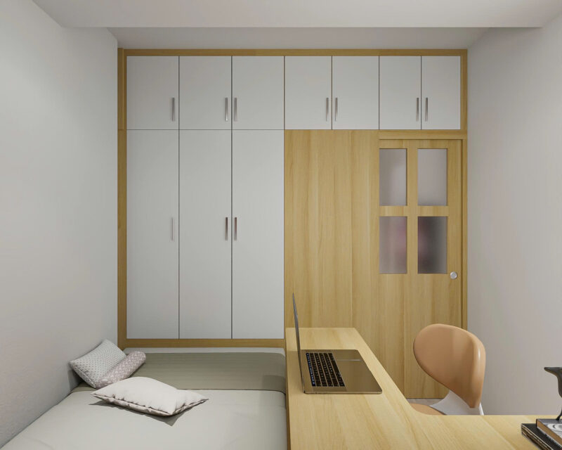 Dự án thiết kế phòng ngủ cho nhà chị Hân tại Bình Chánh Tủ quần áo được thiết kế cao kịch trần tiện dụng